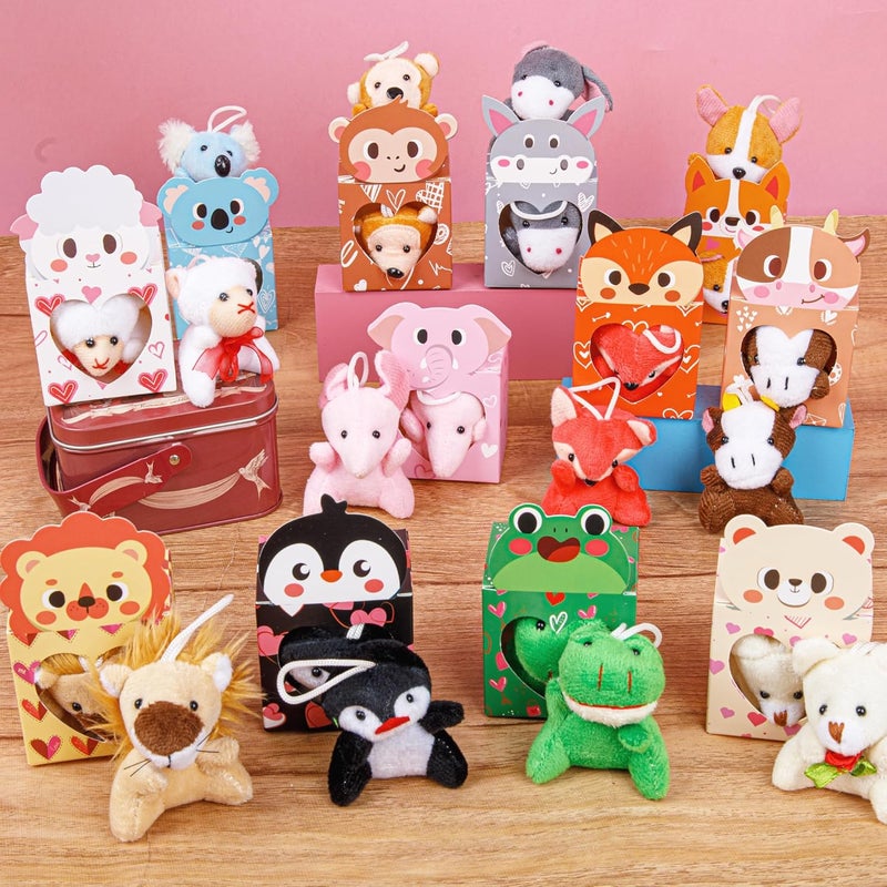 Sofier Valentines Day Gifts for Kids Classroom 24 Pack Card Boxes with Heart Window Mini Animal Toys Keychains Bulk for Boys Girls Classroom Exchange Party Favor School Teacher Student - Image 2